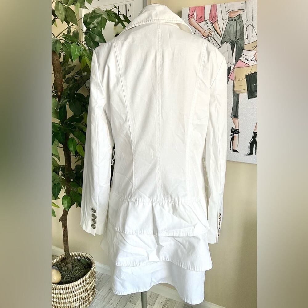 Calvin Klein Dressy White Ruffle Double Breasted Trench Coat Size Medium - Picture 8 of 9